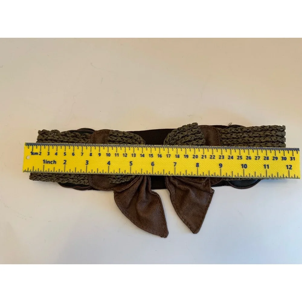 Elastic Stretch Bow Belt Khaki Green Brown Snap Closure